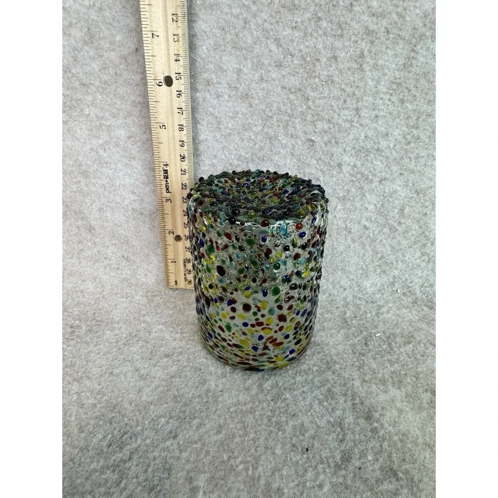 Set Of 4 Confetti Lowball Glass Tumblers Thick Textured Recycled Mexico
